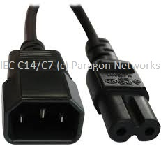 Custom Made - IEC Male (C14) - IEC Female (C7) Power Extension Cable, Black 