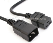 IEC Female (C19) - IEC Male (C20) Power Extension Cable, 16A, LSZH, Black - IEC Jumper Leads - LSZH