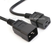 IEC Female (C19) - IEC Male (C20) Power Extension Cable, 16A, Black - IEC Jumper Leads