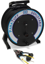 ParaTuff® Deployable MIL-TAC, Tactical Cable, 9/125 OS2 Single Mode, Ruggedised Tails,  Black PU Sheath, LC IP68 Trailing Socket to IP68 Embedded Socket, includes Deployable Cable Reel - Unallocated