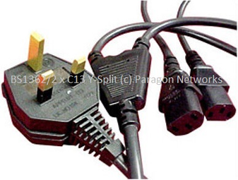 UK Mains BS1363 13A Plug to 2 x Female IEC 320 C13 (Y Split) Cable, Black 