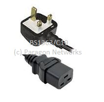 UK Mains BS1363 13A Plug to Female IEC 320 C19, Black 