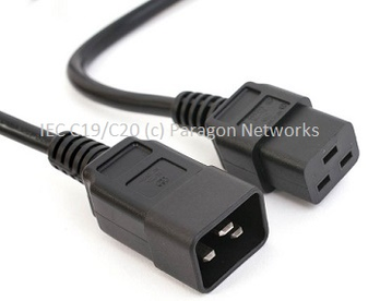 IEC Female (C19) - IEC Male (C20) Power Extension Cable, 16A, LSZH, Black 