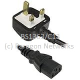 UK Mains BS1363 5A Plug to Female IEC 320 C13 Cable, LSZH, Black 